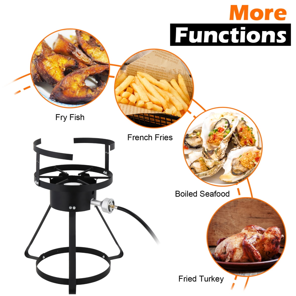 4-Piece Outdoor Aluminum Pot Set, 13 x 32 Inch Black Round Iron Stove Frame with 2 Handles and Use Gas, 2 Pots, Portable Stainless Steel Camping Stove for Hiking, Picnic, Silver