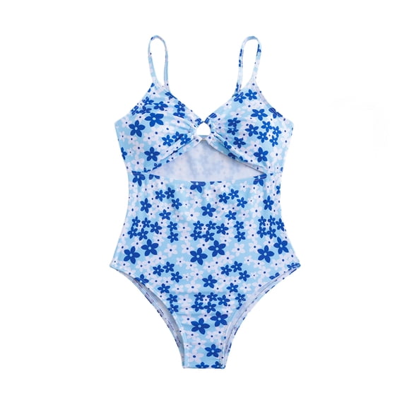 JAJAHO Floral One Piece Swimsuit Girls Beachwear V Neck Summer Vacation High Cut Bathing Suit Hallow Out Adjustable Straps Comfortable Swimwear