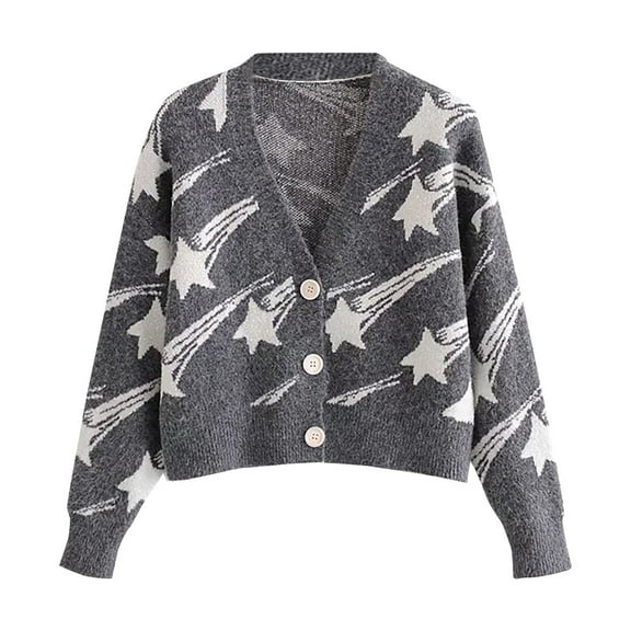 Fesfesfes Crop Jacket for Women Casual V-Neck Sweater Long Sleeve Button Sweater Ladies Outwear