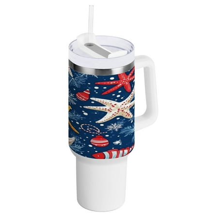 

40 Oz Car Handle Water Bottle 10.8x3.85 Inch Handle And Straw Travel Water Bottle Reusable Stainless Steel Water Bottle Beautiful Starfish