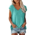 thumbnail image 6 of Women's V Neck Cap Sleeve T-shirt Solid Color Tank Tops Loose Fit Casual Tees for Summer Daily Wear and Layering, 6 of 7