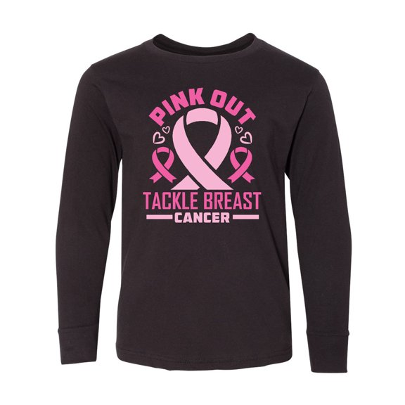 Inktastic Pink out Tackle Breast Cancer Long Sleeve Youth T-Shirt