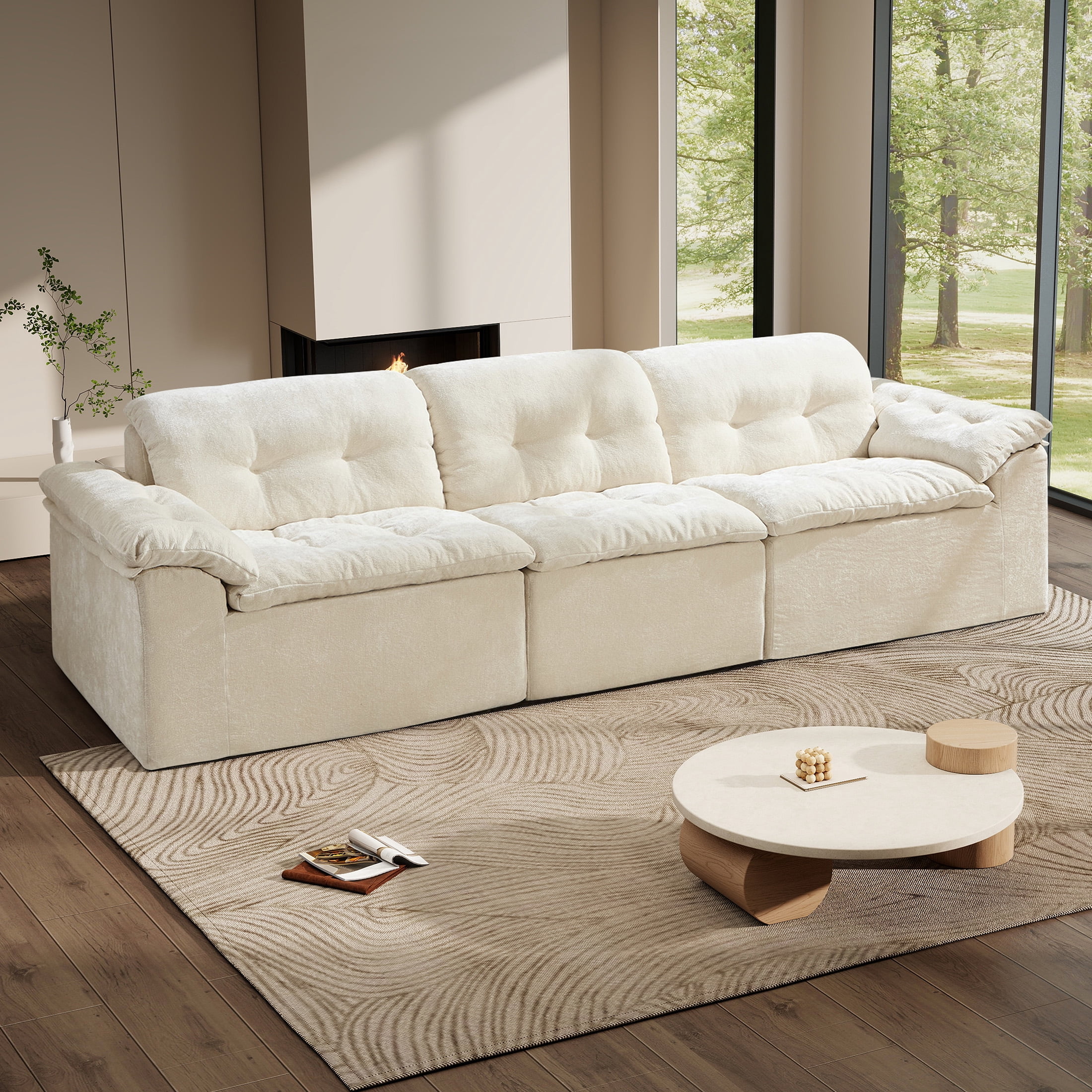 Aukfa 3-Piece Cloud Modular Sectional Sofa for Living Room, Ice Flower Chenille, White