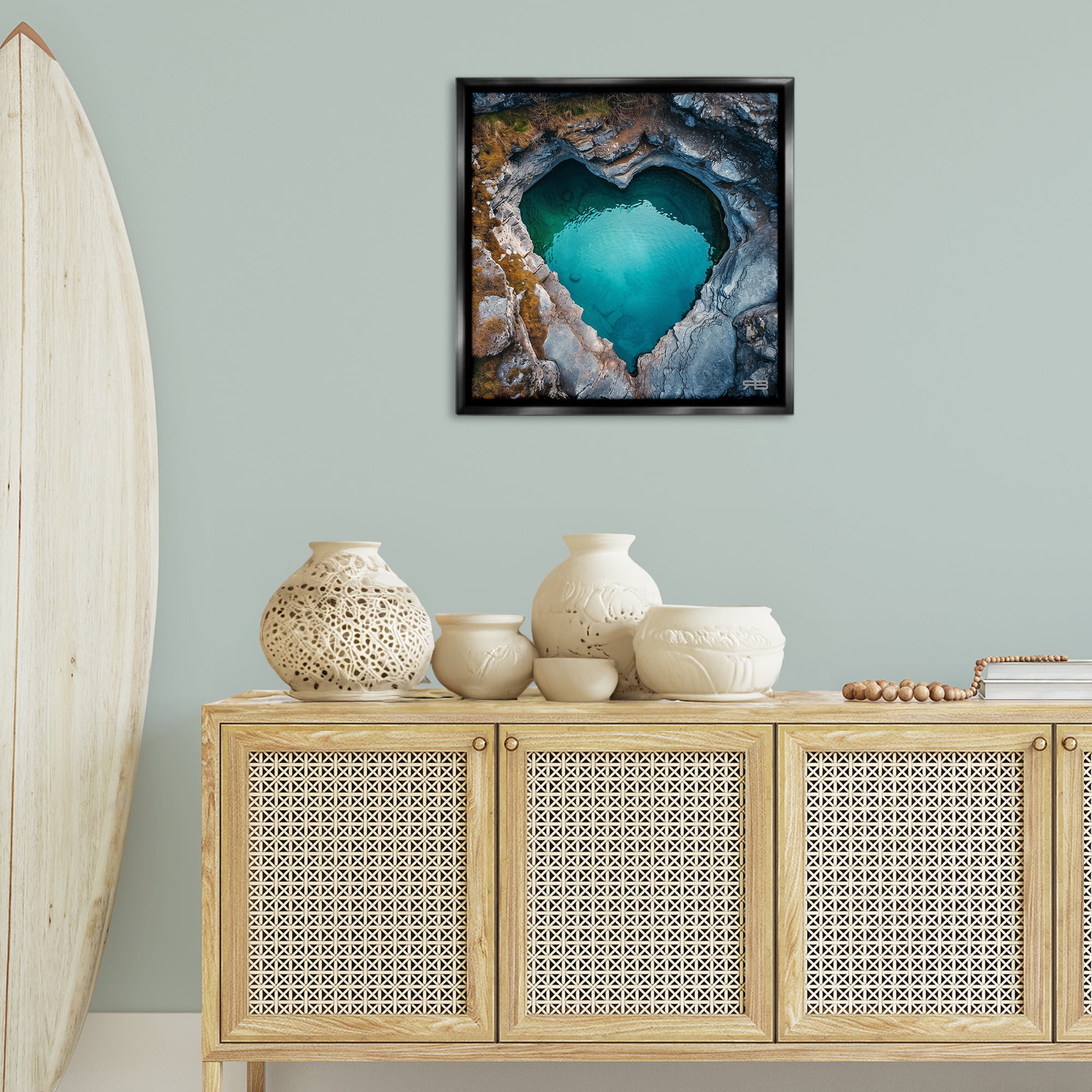 Stupell Industries Heart Shaped Natural Pool Landscape & Nature Painting Black Floater Framed Canvas Art Print Wall Art, 25 x 25