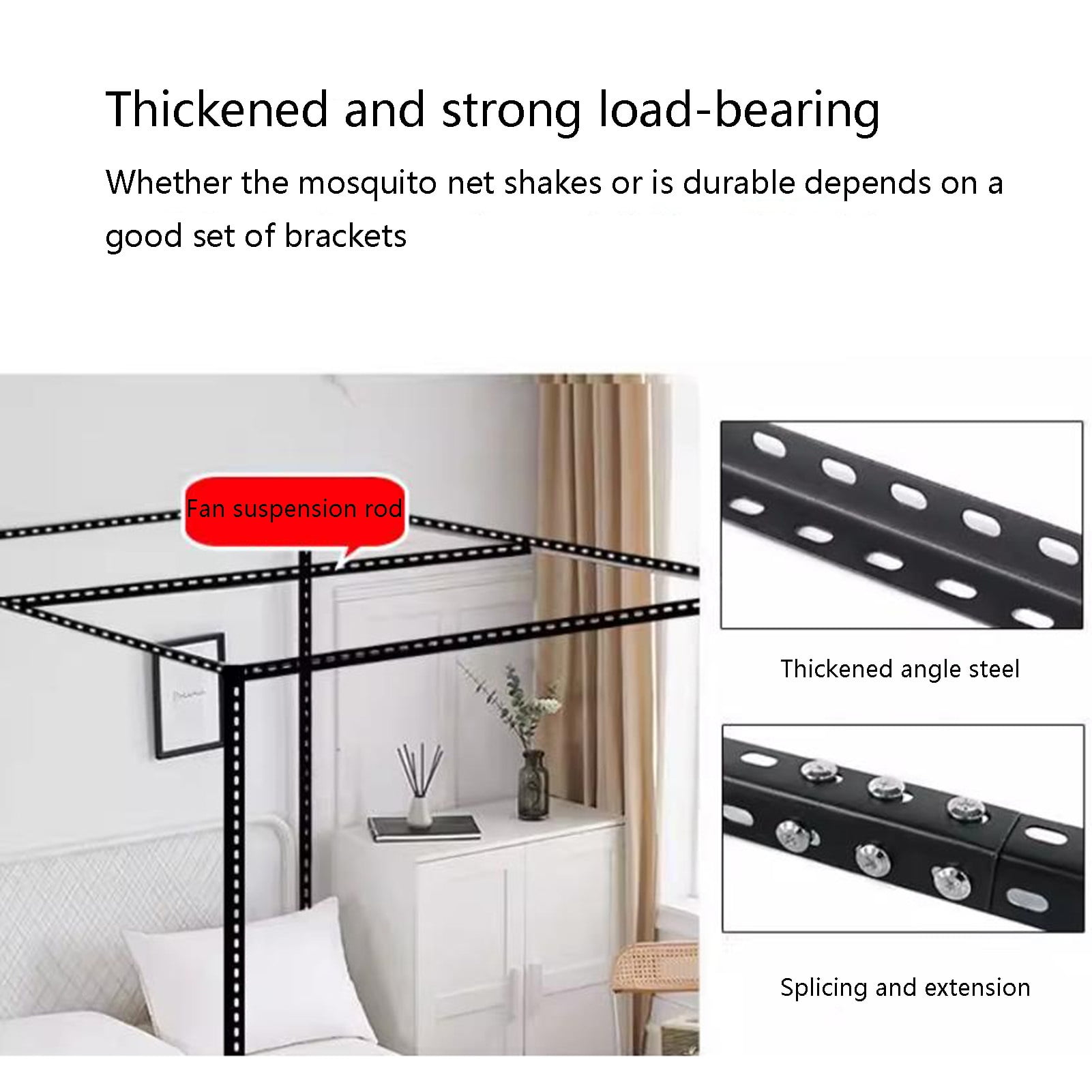 Canopy Bed Frame Bracket, Four Corner Mosquito Net Bracket, 4 Corner Bed Canopy Pole for Twin/Full/Queen/King Size Beds