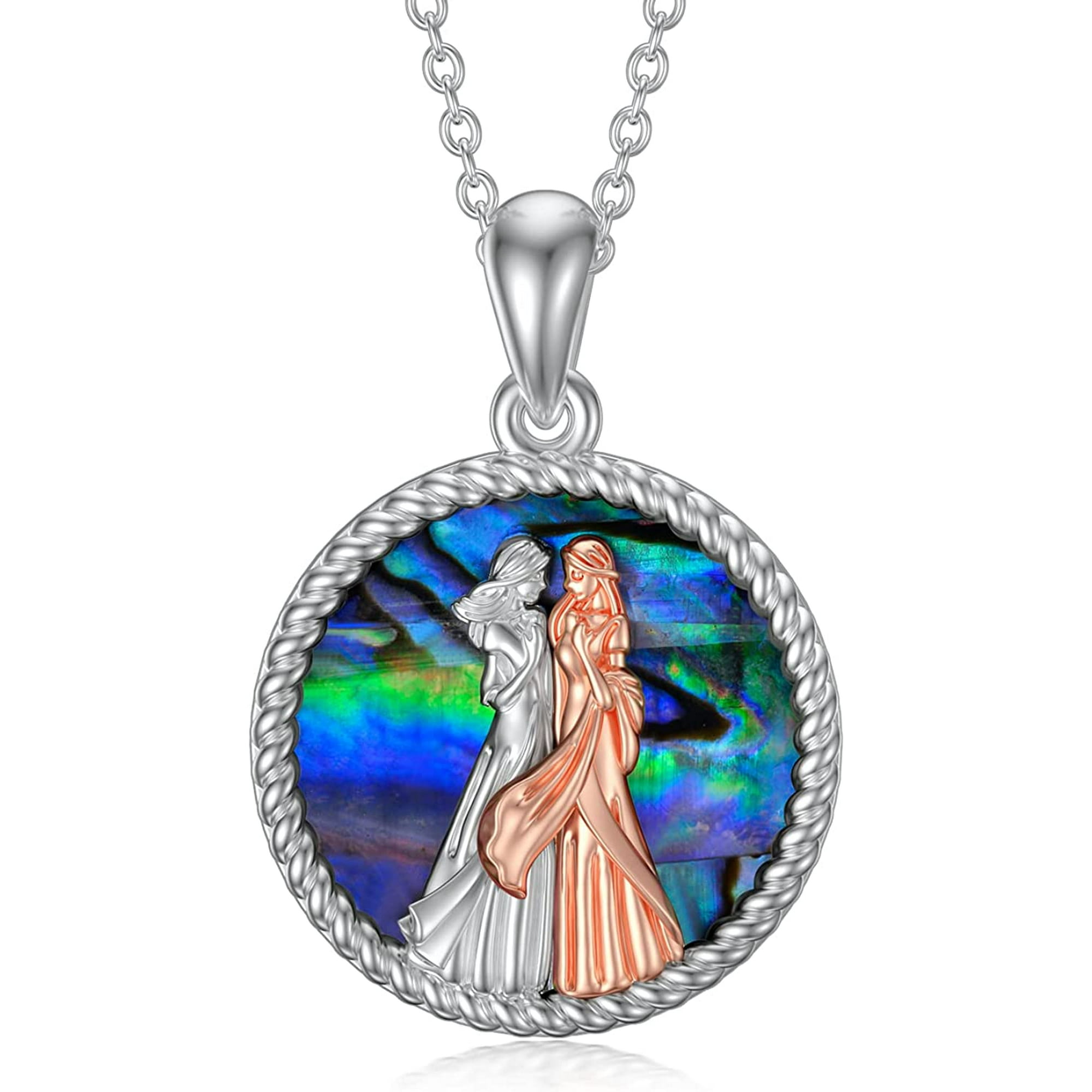 Sister Gifts from Sister Sterling Silver Sisters Necklace Abalone Shell Princess Pendant Jewelry Gifts for Women
