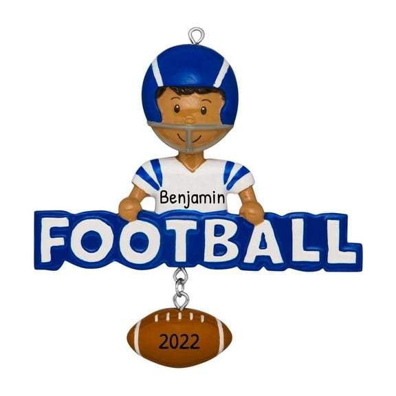 Personalized Football Ornament - Sports Ornaments for Christmas Tree, NCAA Football Ornaments, Football Christmas Ornament, Football Gifts - Football Word Black Boy - Free Customization