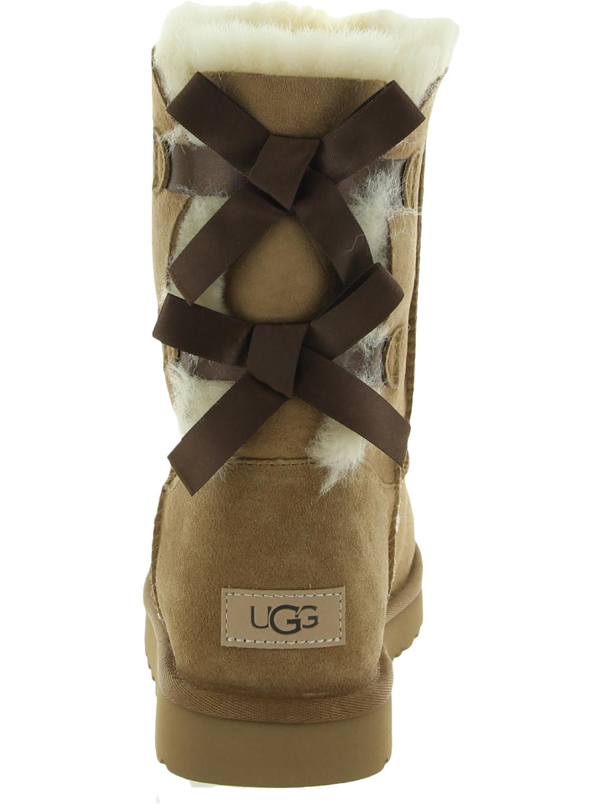 UGG LV Brown Suede Leather Bailey Bow Lined Boots Size 4 EUC