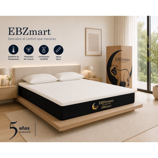 Colchón Queen EBDreams Zmart Medio Suave Blanco 4 tecnologías Memory Gel Hecho en México El Bazar Store