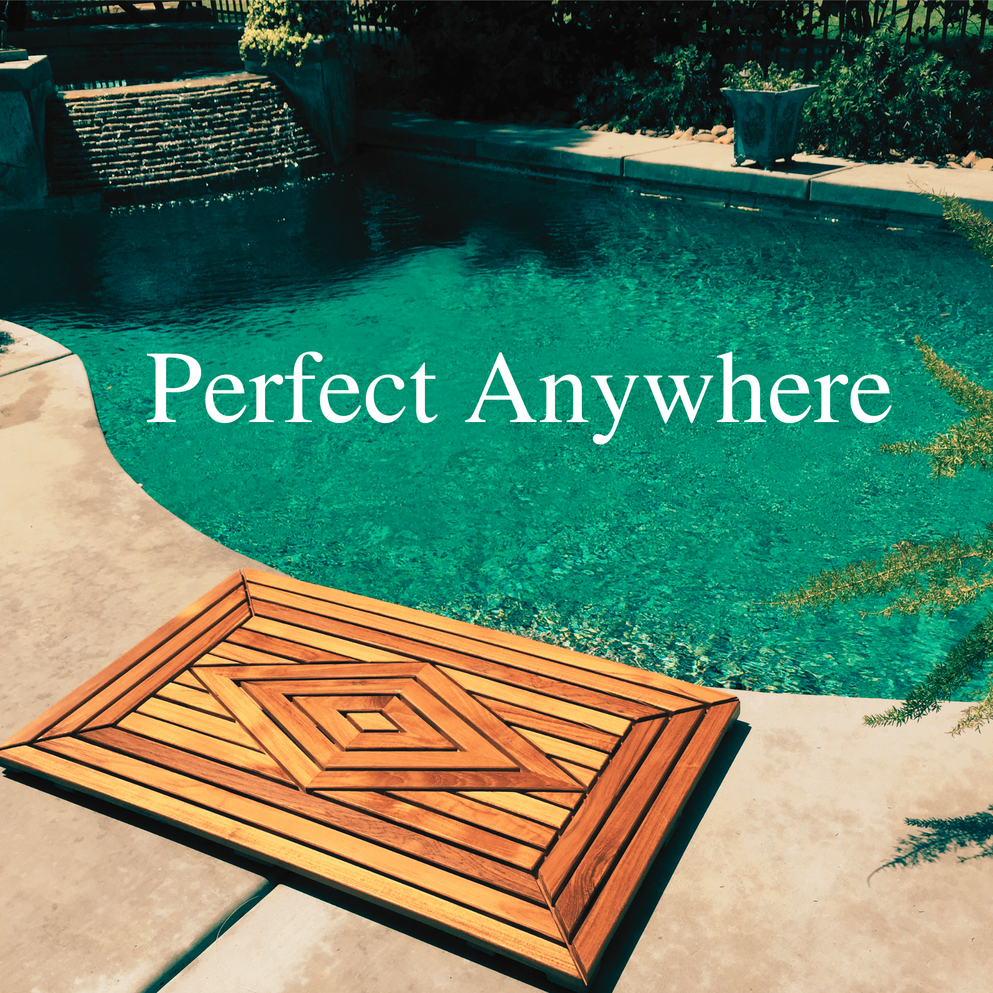 Oiled Brown Teak Indoor and Outdoor Shower/Bath Mat with Wide End