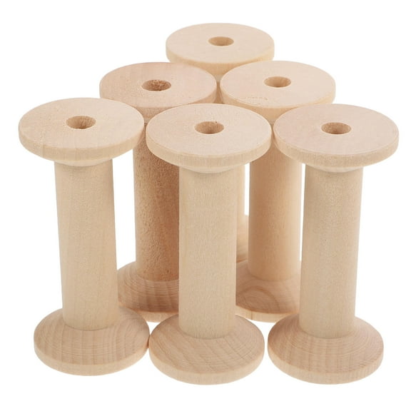 MLINS 6pcs Large Unfinished Wood Spools – Natural Wood Color, Unfinished Wood Bobbins for Sewing, Crafts, Embroidery & Ribbon