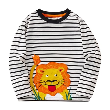 Cethrio Kids Boys Long Sleeve Tops Casual Cotton Crewneck Pullover Boys Graphic Tees Black Size 3 T