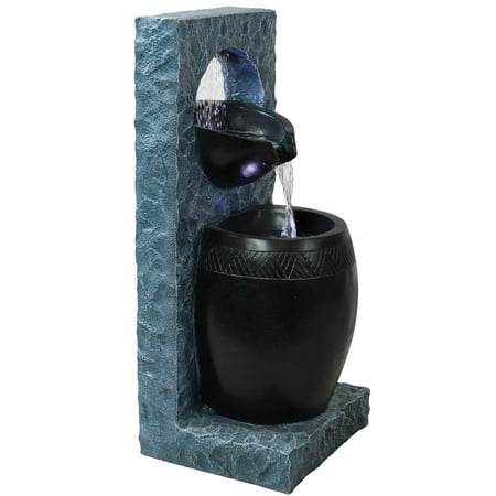 Sunnydaze Peaceful Rain Electric Outdoor Water Fountain - 31.75 H - Gray and Black