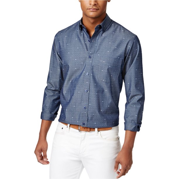 Club Room Mens Nautical Button Up Shirt, navyblue, XL Neck