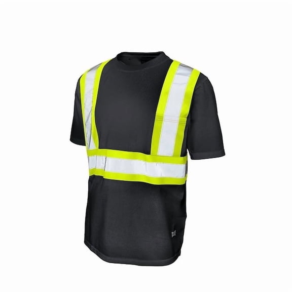Tough Duck High Visibility T-Shirt, 1, O, Polyester, Black, L S39211