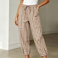thumbnail image 2 of VBVC Women's Y2K Gingham Drawstring Jogger Pants , Casual Plaid Lounge Pants For Women , Ladies' Button Hem Trousers with Pockets, Khaki , S-2XL, 2 of 7