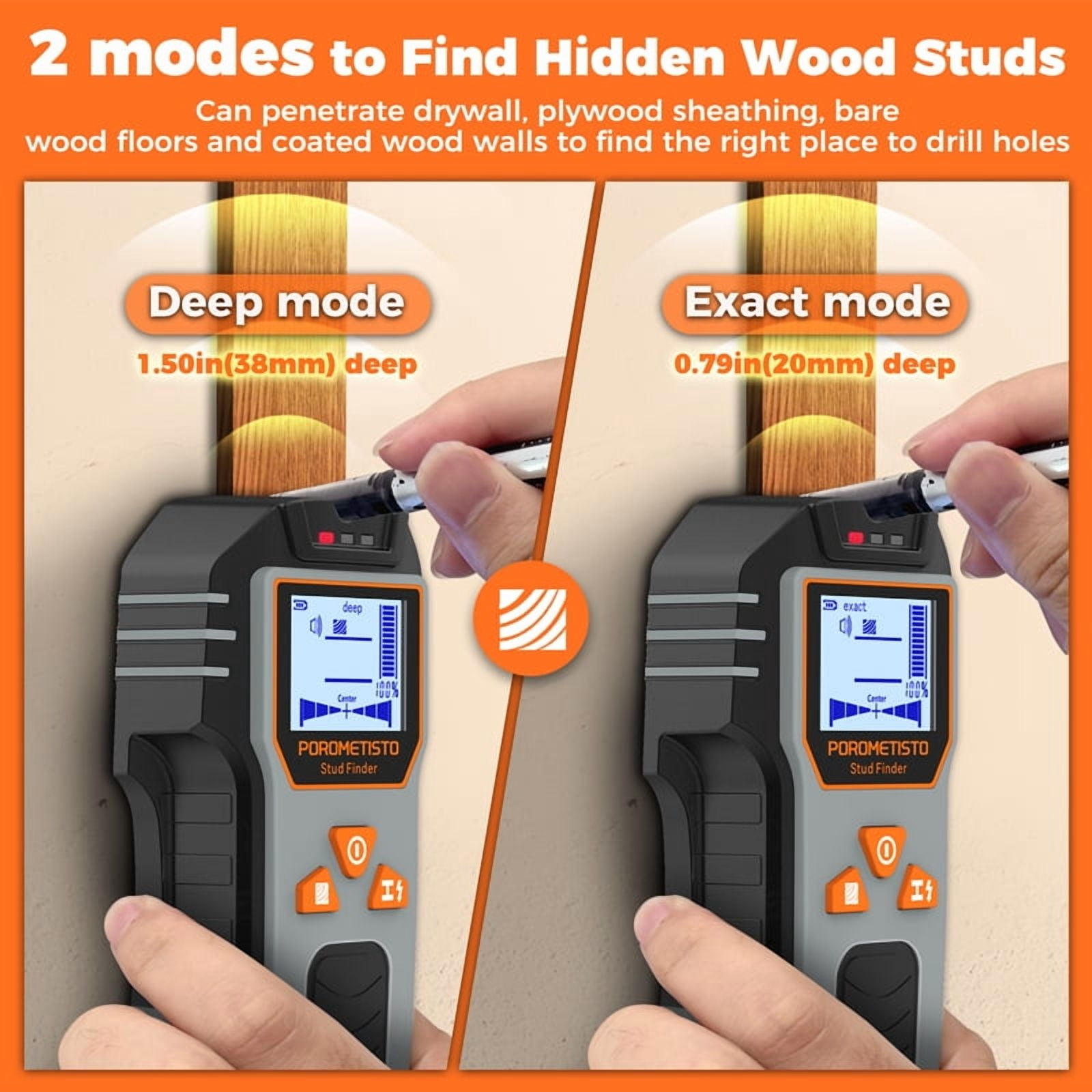 POROMETISTO Stud Finder Wall Scanner 6-in-1 - Live Wire Detector up to 4.7in Deep, Digital Center Finding & LCD Display for Hanging TV, Drywall, Pipes