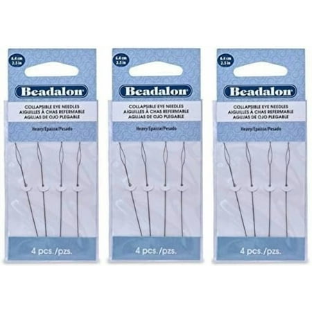 3 Packs - Beadalon Collapsible Eye Needles 2.5" Heavy - 4pcs/pk - Total 12 Needles in Rigid Pak TM Mailer