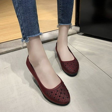 

TIANEK Shoes For Women New Flat Pointed Black Single Shoes Peas Women s Shoes Low-Top Leather Shoes