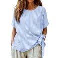thumbnail image 7 of Annhoo Striped Blouses for Women Crew Neck Side Tie Knot Short Sleeve Top Loose Lightweight Comfy Beach Shirts, 7 of 7