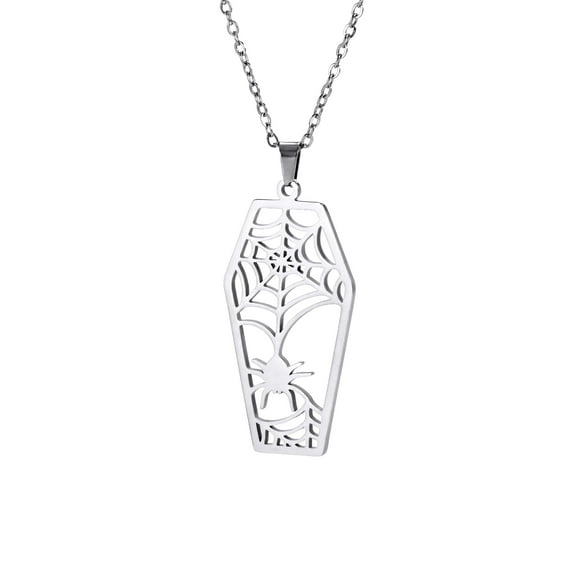 EUEAVAN Silver Hollow Spider Web Pendant Necklace Stainless Steel Jewelry Halloween Gift