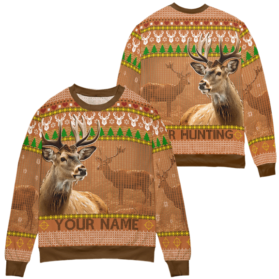 Lotusprinthandmade Personalized Deer Hunting Multicolor Print Crew-neck Sweatshirt 3D (Made in Vietnam) S-5XL (S), 3D Deer Hunting Sweater
