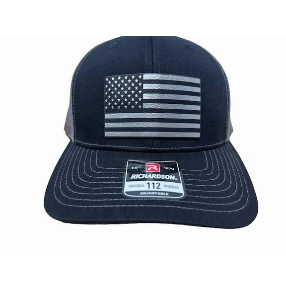 American Flag Hat: Richardson 112 Leatherette Patch Trucker