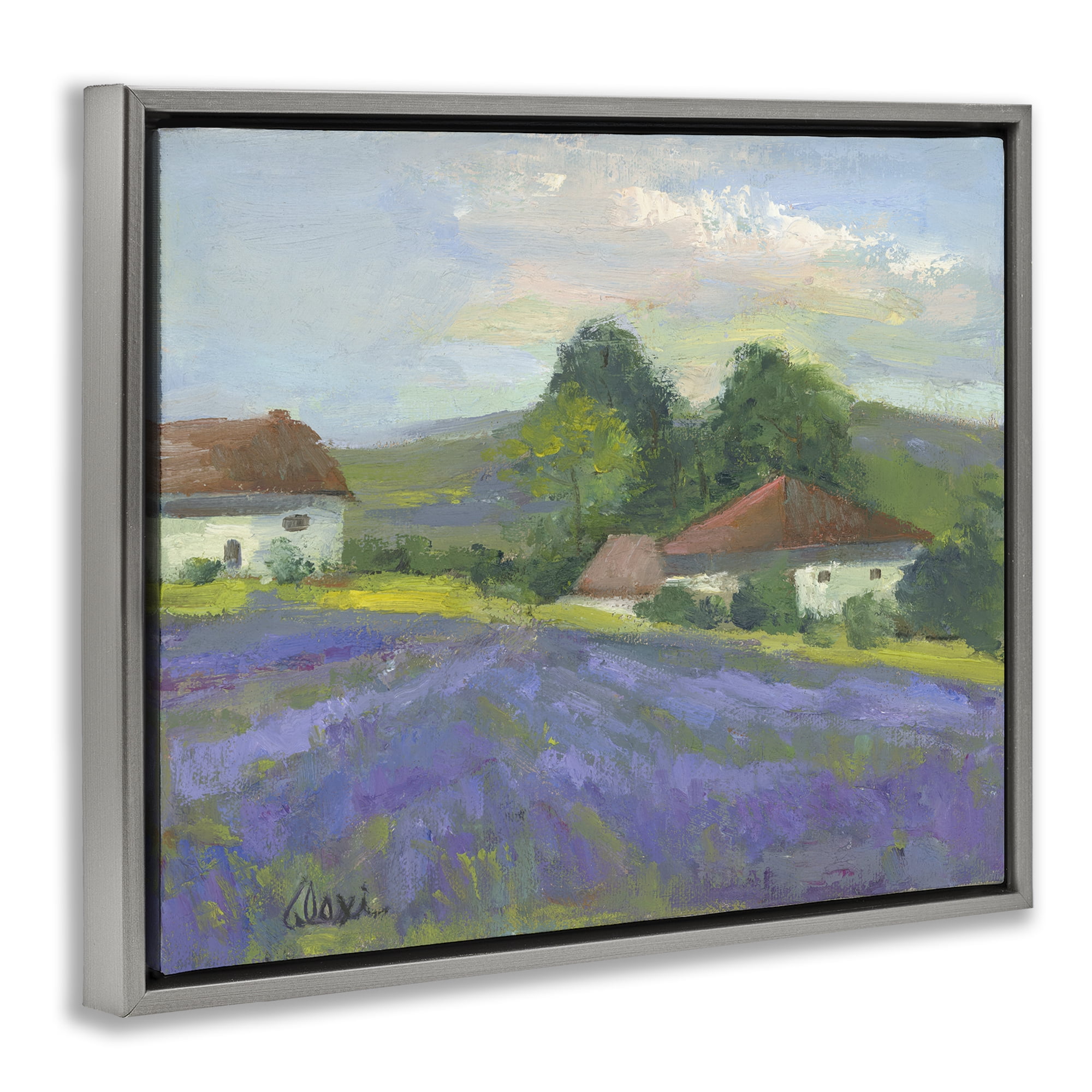 Stupell Industries Lovely Lavender Farmland Landscape & Nature Painting Gray Floater Framed Canvas Art Print Wall Art, 31 x 25