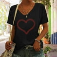 thumbnail image 2 of Wycnly Womens Tops Heart Print V-Neck Short Sleeve Tee Shirts Summer Fashion Graphics Loose Fit Breathable Pullover Blouses Black S Clearance Under $5, 2 of 5