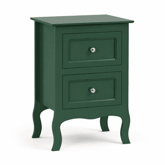 Pair of Green Wood Bedside Tables with Two Drawers, 23.6-Inch Tall Nightstands for Bedroom or Living Room
