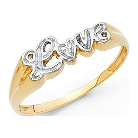 Love Ring 14k Yellow & White Gold Diamond Look Band Polished Finish Genuine Two Tone 5MM Size 5