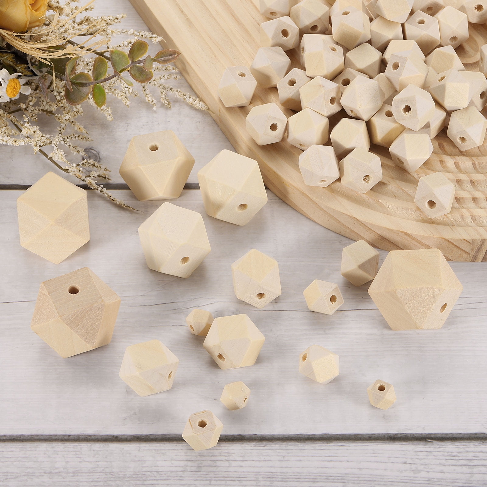 200 Pack Geometric Wood Beads, 14mm/0.55inch Natural Color Loose Spacer Beads