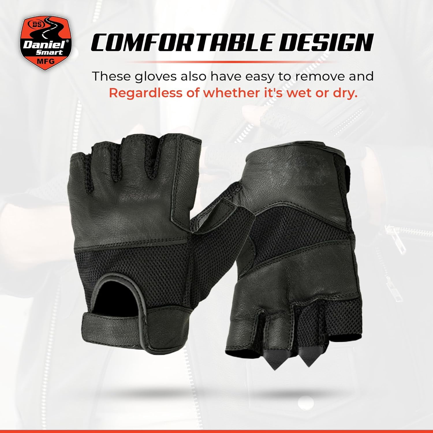 Daniel Smart Men’s Leather Gloves Fingerless Motorcycle Gloves with Gel Palm, Mesh and Synthetic Leather for Maximum Airflow