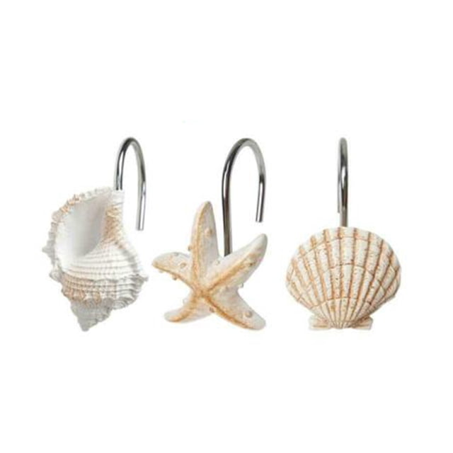 Shower Curtain Hooks Decorative 12Pcs Bathroom Decorative Seashell Shower Curtain Hooks Window Hangings Holder Decorative Shower Curtain Hooks Shower Hooks for Bathroom Curtain