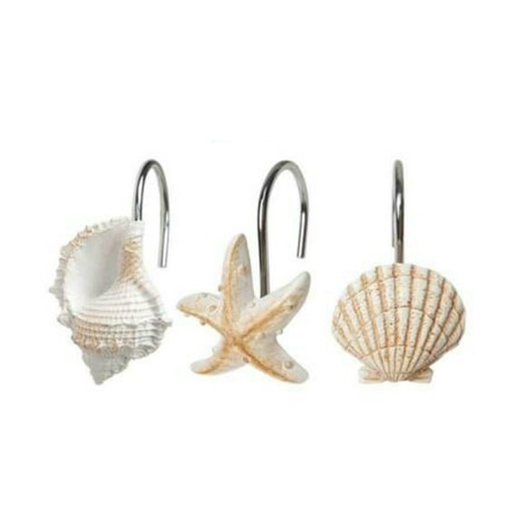 Shower Curtain Hooks Decorative 12Pcs Bathroom Decorative Seashell Shower Curtain Hooks Window Hangings Holder Decorative Shower Curtain Hooks Shower Hooks for Bathroom Curtain