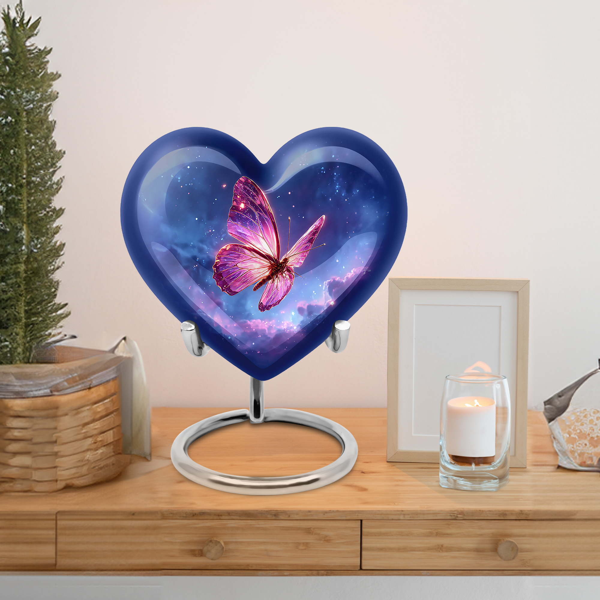 MUKTIVE Butterfly Keepsake Urns for Adult Ashes, Memorial Blue Cremation Urns for Women & Men, Stars Decorative Mini Heart Urn for Ashes Mother & Father, 3 Inch