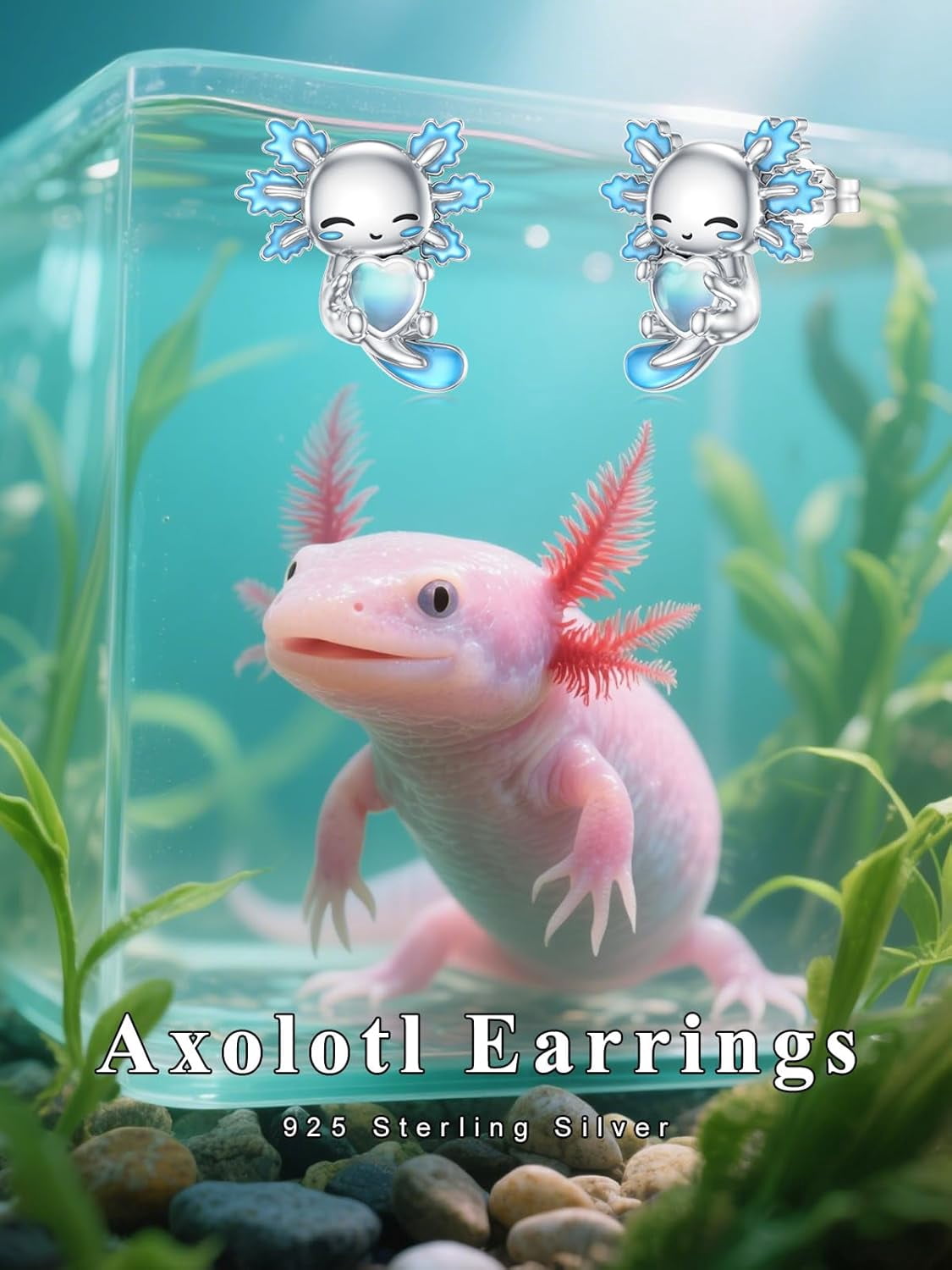 Axolotl Stud Earrings 925 Sterling Silver Cute Blue Axolotl Moonstone Earrings Jewelry Gifts for Women Mom Her