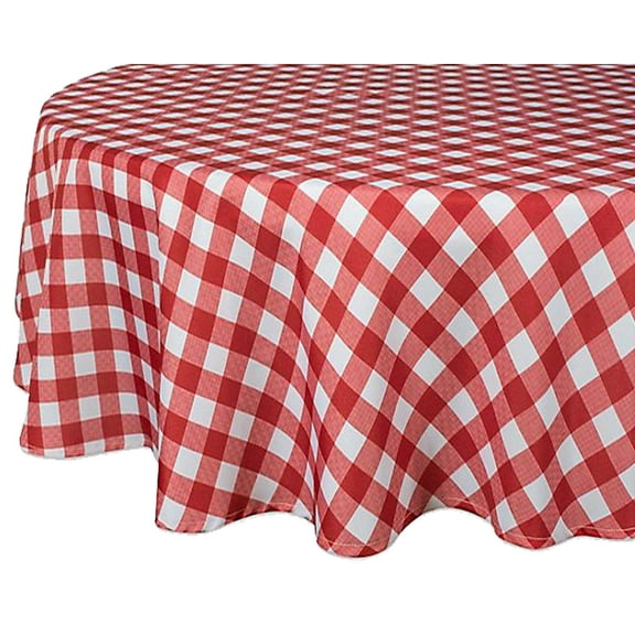 Tektrum 100% Polyester Waterproof 70 inch Round Checker Checkered Tablecloth Table Cover - Spill Proof/Stain Resistant/Wrinkle Free/Heavy Duty - Camping Picnic (Red and White)