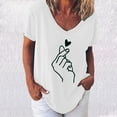 thumbnail image 2 of Pompotops Mode Femmes T-shirt à Manches Courtes Col en V Imprimé Cœur Blouse Décontractée Ample, 2 of 4