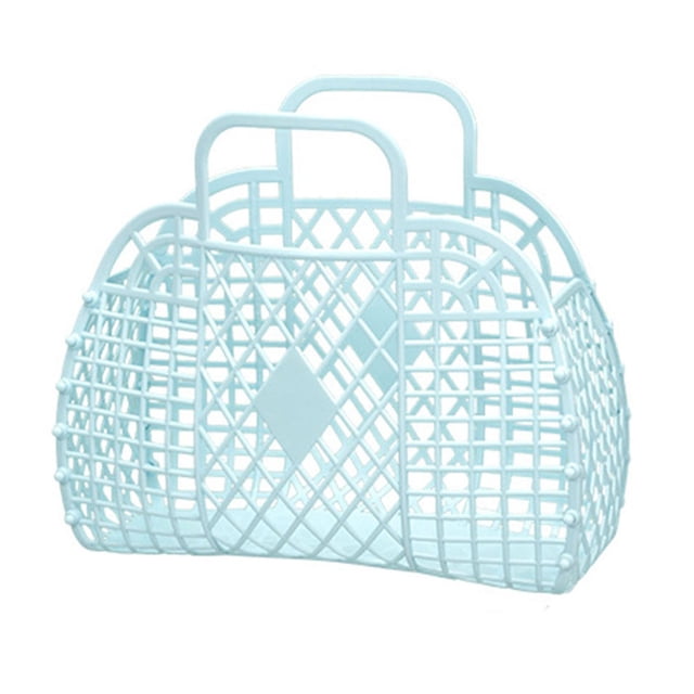 Cesta de almacenamiento hueca de plástico, reutilizable, portátil, plegable, para playa, hogar, mesita de noche, compras, juguetes, ropa, azul, 250 x 110 x 220 mm (9,84 x 4,33 x 8,66 pulgadas).