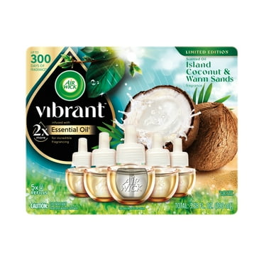 Air Wick Vibrant Plug-In Scented Oil Air Freshener Warmer Refills, Island Coconut and Warm Sands, 5 Count