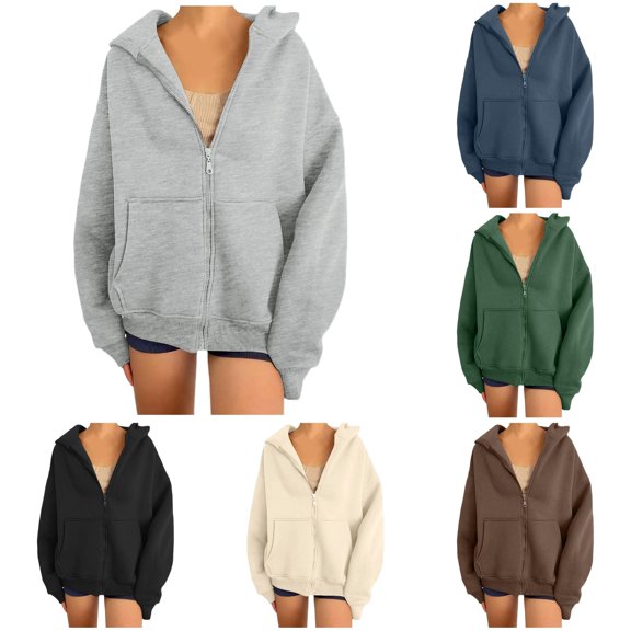 QTSHPN Hoodies for Women Preppy Long Sleeve Pullover Hoodie Sweatshirt Top with Pockets Casual Womens Sweatshirts Grey_002 XXL