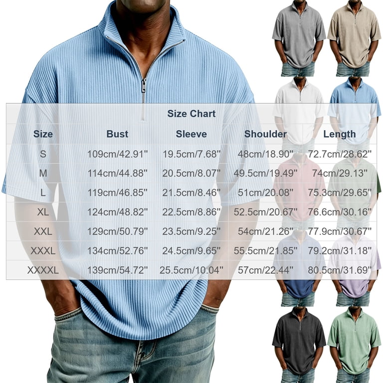 Kalauyu Ribbed Knit Half Zip Short Sleeve Tops for Men Loose