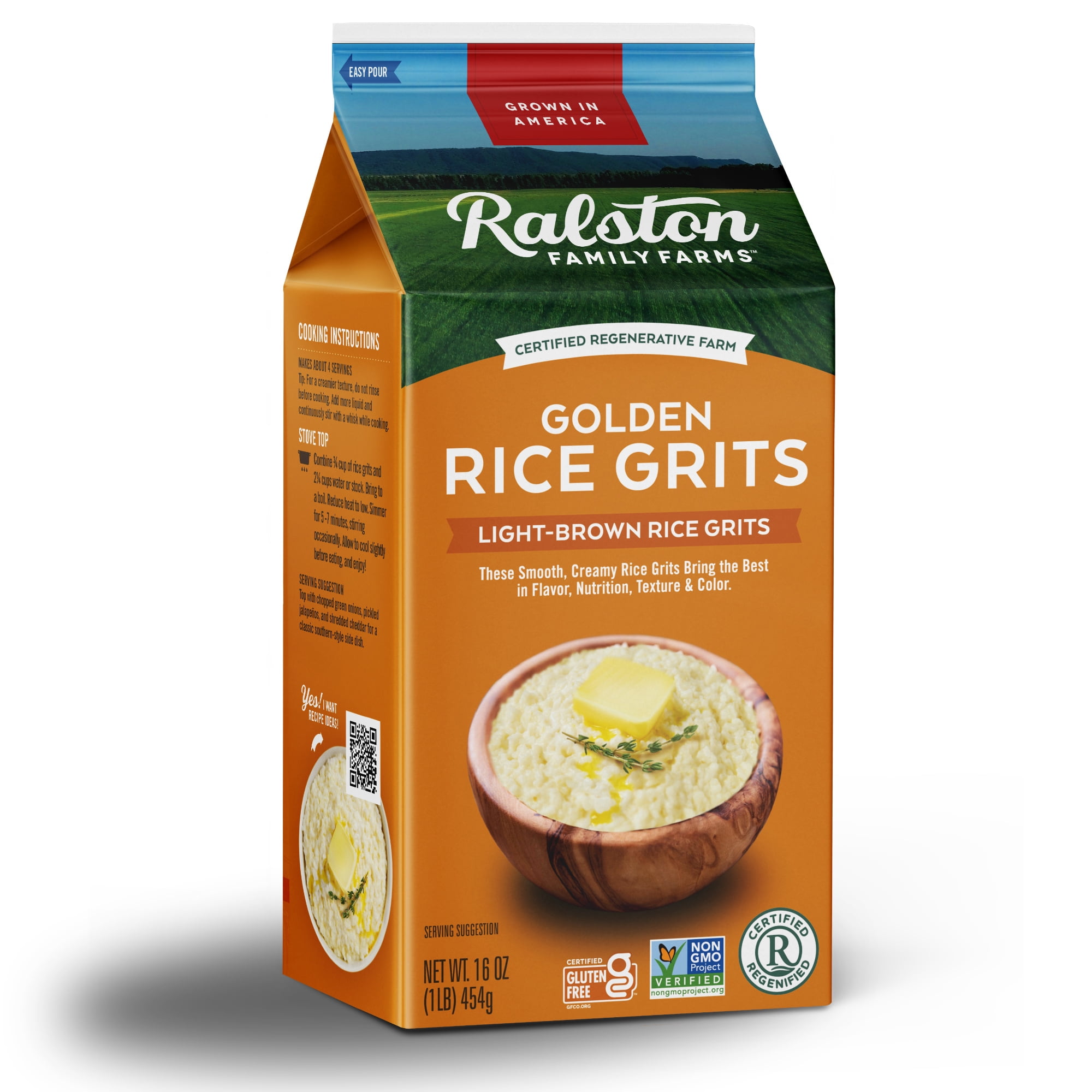 Ralston Family Farms Golden Rice Grits, 16 oz Carton: 6 Pack, American Grown, Non-GMO, Naturally Gluten Free