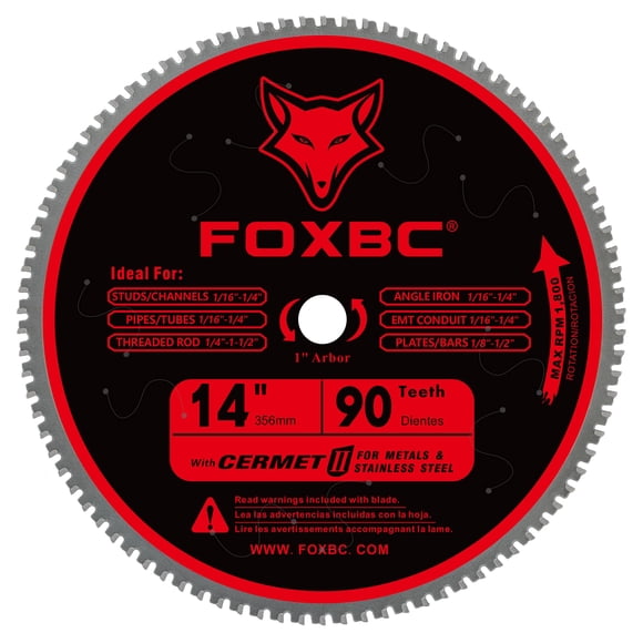 FOXBC 14 Inch Stainless Steel Metal Cutting Saw Blade 90 Tooth for Evolution 14 Inch Metal Saw and Other Low RPM saws, Cermet Carbide Up to 5X Longer