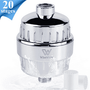 WiseWater Upgraded 20-Stage Shower Filter with 2 Replaceable Water Filter Cartridge, Universal Shower Head Water Filters For Hard Water, Water Softener, Remove Chlorine Fluoride Heavy Metals Sediments