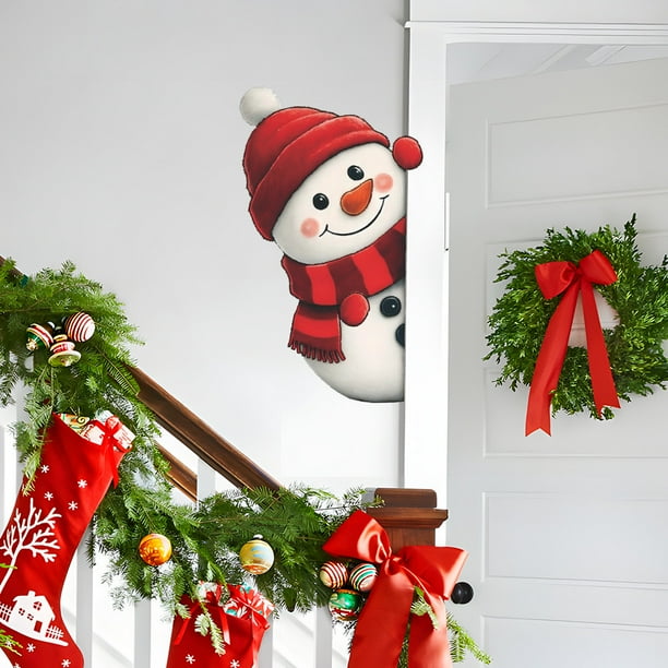 Seyotauo Christmas Decorations Christmas Wall Decor Self-Adhesive Wall Stickers with Christmas Elements - Easy Peel and Stick Mural Stickers for Bedroom Living Room Furniture Doors Refrigerators