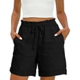 thumbnail image 5 of Nmnitkp Womens Shorts High Waisted Linen Blend Bermuda Shorts, Drawstring Paperbag Waist Casual Shorts with Pockets, Loose Fit for Summer & Daily Wear Black,3XL, 5 of 8