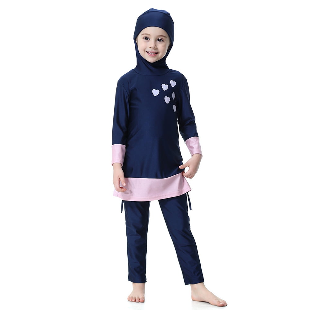 Fashion Girl Muslim Long Sleeve Long Pants Swimwear Swimsuit Set Bathing Suit Navy Blue 80 Walmart