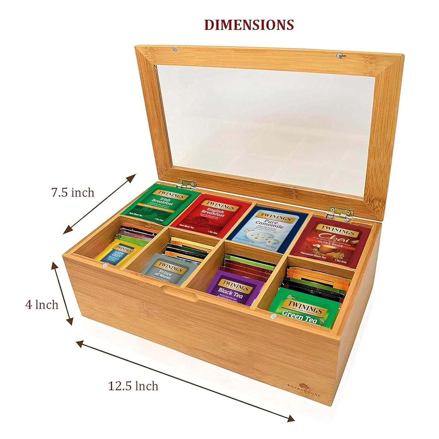 Twinings Tea Bag Sampler Variety with Bamboo Organizer (60 Tea Bags) 40 Different Flavors, Gift for Tea Lovers: Women, Men, Mom, Dad, Family, Friends, Couples
